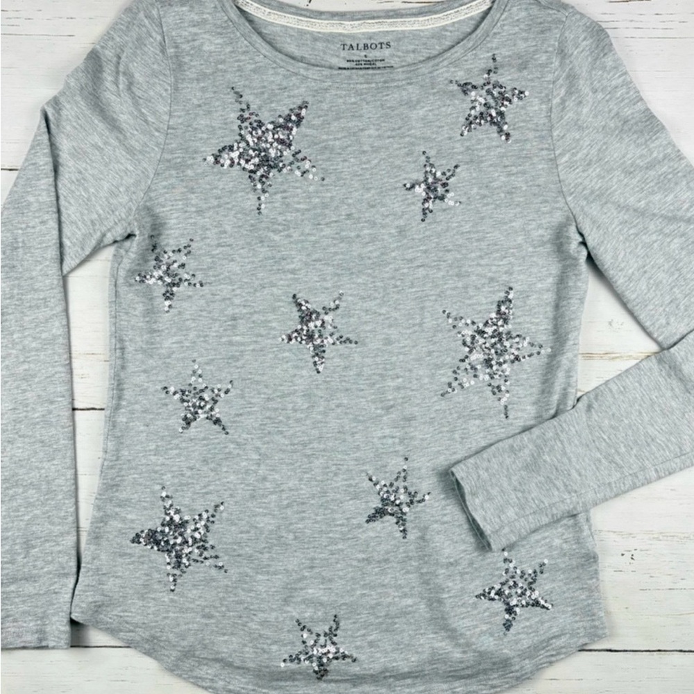 Talbots Light Gray Sequin Star Sweater T like material Small